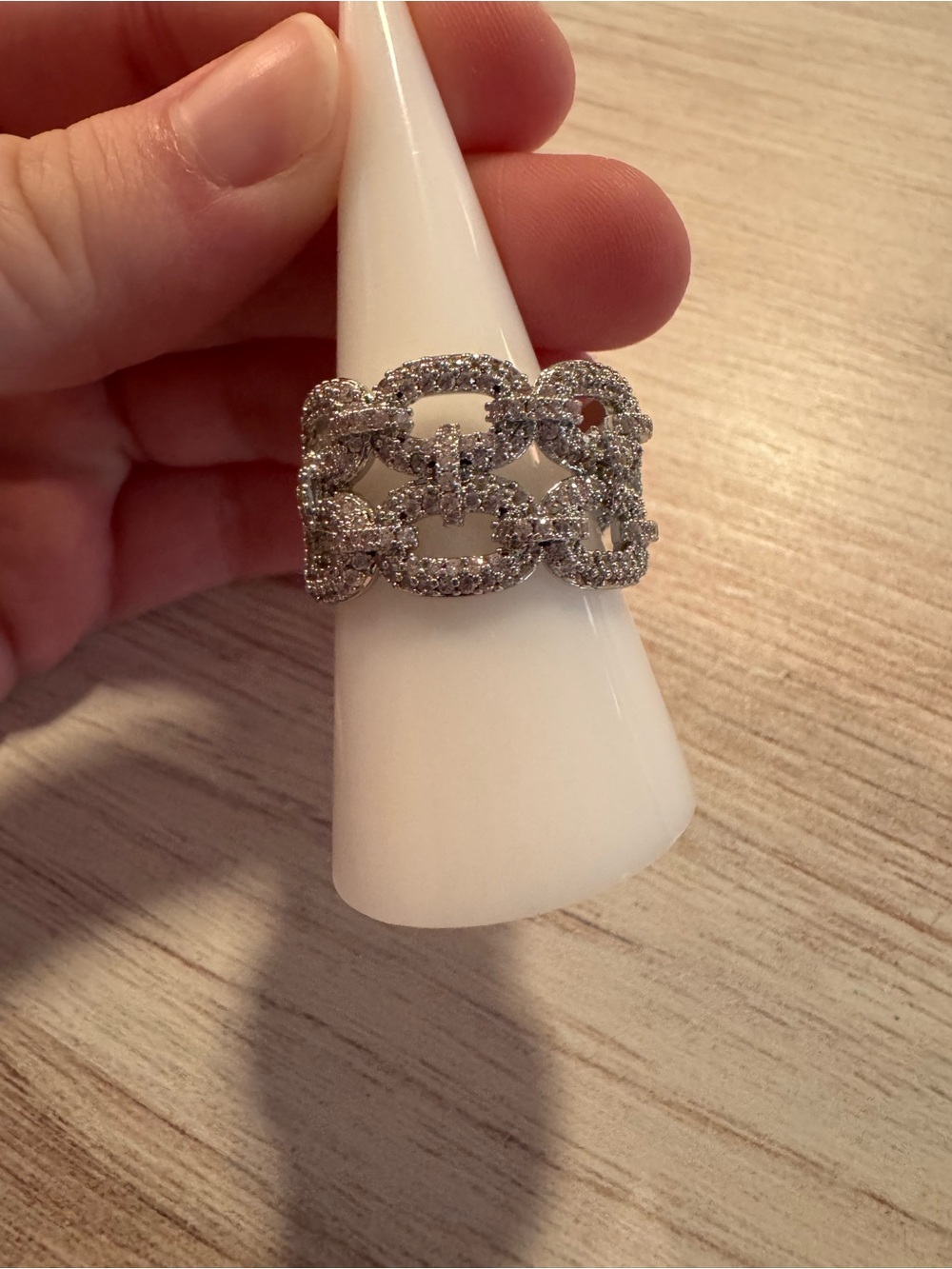 Crystal Pavé Linked Chain Silver Ring - Women Jewelry